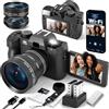 novzzovaz Fotocamera digitale 4K per la fotografia con WiFi Auto-Focus Vlogging Camera per YouTube con schermo a scatto, dotata di 2 batterie, obiettivo grandangolare e macro, scheda MicroSD, lettore di schede