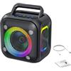 Horett Altoparlante Portatile BT 30W Alimentatrice Altoparlanti Wireless con Luci RGB per Festa Viaggi (Nera)