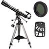 My Brand Maxxistore® - Sky-Watcher telescopio rifrattore 90/900 EQ2 - Nero + Filtro luna + Adattatore smartphone - SK909EQ2