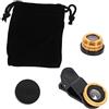 SHINEOFI Kit Obiettivo Fisheye per Telefono 3 in 1, Plastica, Oro | Set 2 Pezzi, Clip Inclusa, Borsa in Microfibra, per Tablet e Smartphone