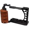 ZHFGJKSO Gabbia for fotocamera compatibile con Sony A6000 A6100 A6300 A6400 A6500, custodia for vlog con microfono a slitta fredda e supporto for luce LED(Cage with wood Grip)