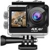 RonZee Action Camera Sport 4K 60fps Fotocamera 24MP, Impermeabile 30M IPX7 Dual Screen, Zoom X10, Touch Screen WiFi con EIS Stabilizzatore Telecomando, 2 Batterie 1350mAh, Caricabatterie e kit di accessori)