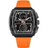 Forrader Orologi militari da uomo alla moda Tonneau rettangolare orologio da polso sportivo impermeabile orologio digitale da uomo con calendario luminoso cronometro, Nero e arancione.