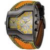 Haonb Orologio Uomo Moda Grande Quadrante Doppio Movimento Orologio Al Quarzo Stile Punk Pu Cinturino