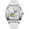 FORSINING Orologio da uomo casual meccanico a carica manuale orologio da polso cinturino in silicone automatico fase lunare Tourbillon Orologi Scheletro Rettangolo Big Dial