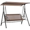 Outsunny Dondolo da Giardino Terrazza 2 Posti con Tettuccio Parasole Regolabile, Metallo e Texteline 172x110x155cm Marrone