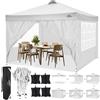 COBIZI Gazebo 3x3m Pieghevole con 4 Parti Laterali,da Esterno in Ferro Regolabile in Altezza Tendone Pieghevole con Telo Impermeabile,Protezione UV impermeabile di base 50+(Bianco)