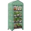 Outsunny Serra da Balcone a 4 Livelli con Porta Avvolgibile e 4 Rotelle, Serra per Orto con Struttura in Acciaio e Copertura in PE per Orto, Verdure, Fiori e Frutta, 69x50x165 cm Verde