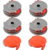 YUETTYY Bobina di ricambio per decespugliatore Flymo Contour 500 Power Plus 500 e 500XT - Filo e decker per alimentazione automatica, 2 tappi di copertura per bobina, 4 bobine di filo