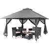 RELAX4LIFE Gazebo da Giardino 4x4M, Pop-up Pieghevole con Zanzariera e Doppio Tetto, Altezza Regolabile per Patio, Giardino e Cortile (GRIGIO)
