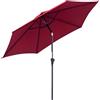 Outsunny Ombrellone da Giardino Ø2.6x2.35 m Inclinabile con Manovella, Ombrellone da Esterno a 6 Stecche in Alluminio, Metallo e Poliestere 180g/㎡, Rosso Scuro