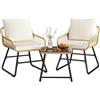 Soberine Set da Giardino 3 Pezzi in Rattan PE 2 Poltrone con Braccioli Cuscini e Tavolino in Vetro per Balcone Veranda Cortile Beige/Crema