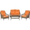 Outsunny Set Mobili da Giardino in Rattan PE con 2 Poltrone Divano a 2 Posti e Tavolo e Cuscini, Colore Khaki e Arancione
