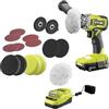 RYOBI ONE+ - Set di levigatrici wireless da 18 V, con batteria da 2,0 Ah, caricatore e set di accessori per levigatrice/levigatrice da 8 pezzi