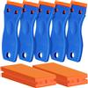 Generic Confezione da 5 raschietti in plastica per rasoi e 200 lame, strumento per rimuovere etichette adesive, per rimuovere adesivi, guarnizioni e vernici sul vetro dell'auto (blu)