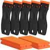 Generic Confezione da 5 raschietti in plastica per rasoi e 200 lame, strumento per rimuovere etichette adesive, per rimuovere adesivi, guarnizioni e vernici sul vetro dell'auto (nero)