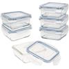 AKTIVE 47 Confezione da 12 ermetici in Vetro, Adatti per microonde, Chiusura, coperchi Trasparenti, Alimenti, contenitori Quadrati, 12.4 x 12.4 x 5.5 cm (330 ml)