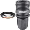 Claber 90355 Tubo Gocciolante Polietilene 1/2, Nero, 25 m & 91009 Goccia a Raccordo Automatico, Nero