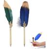 Rakiuty Penne Retrò,Penne A Sfera Retrò,Penne Per Stili Creativi,Calligrafia Stilografica,Penna a Sfera in Piuma,Penne a Sfera con Piume,Penna Piuma D'oca Set,Cute Feather Pen (Verde Scuro+Blu Scuro)