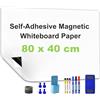WIBOSOGA Lavagna Bianca Magnetica Autoadesiva, 80 x 40 cm, Foglio Lavagna Cancellabile Bianca, Lavagna da Parete per Scuola, Ufficio e Casa, Include Pennarelli, Cancellino e Magneti