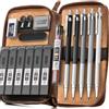 Nicpro 5 Pezzi 2mm Metallo Matite Meccaniche con Pelle Astuccio, Art Portamine Falegname Set con Grafite Mine Nero & Colore (4B 4B 2B HB 2H) Gomma Temperamatite per Artista Disegno Scrittura Schizzi