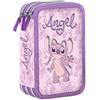 PRESTIGE & DELUXE Stitch Astuccio scuola Triplo Angel che Include cancelleria 43pz Giotto per bambine della scuola elementare + portachiave Stitch