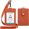 Muka - Porta badge in pelle con cordino, con bottone a pressione e 3 scomparti per carte di credito, colore: Arancione