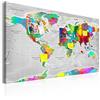 murando - Pannello di Fibra con Puntine - Mappa del Mondo 90x60 cm 1 Pezzo - Bacheca & Quadro su tela in un uno - Decorativo per Parete - Lavagna per le Note Ufficio - Viaggio Planisfero k-A-0128-v-a