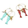 Generic Orecchini a Cerchio in Acciaio Color Oro con Pesciolino Rosso o Azzurro a Scelta