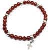 Generic Bracciale uomo con perle di corniola da 6mm e croce in acciaio