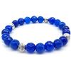 Generico Bracciale Azteco Unisex in Agata Blu, con Sfere in Metallo, Pietre Dure, Elastico 19cm, Fatto a Mano