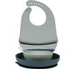 Nattou Stoviglie in silicone per bambini, 4 Pezzi, 1 Cucchiaio, 1 Piatto piano, 1 Scodella, 1 Bavaglino con tasca, Senza BPA, Silicone, Verde/Blu