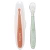 Nattou 876834, Cucchiai in silicone per bambini, Set da 2, Lunghezza: 16 cm l'uno, Con custodia, Senza BPA, Silicone, Arancione/Verde/Trasparente