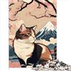 AITEXI Puzzle Giapponesi con Gatto Monte Fuji Regali per Adulti Puzzle da 1000 Pezzi Puzzle in Legno per Adulti Puzzle educativo di apprendimento （50x75 cm）