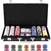RELAX4LIFE Set Poker 500/300 Pezzi con Custodia in Alluminio Rigido, Include Carte, Dadi, Tessuto da Gioco e Pulsante Dealer,Per Serate Poker, Blackjack (Nero - Gettoni ad Adesivo, 300 Gettoni)