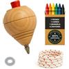 EVERGIFT Peonza in Legno per Bambini Pacco 1 Ghironda + 6 Cera Colorate + 1 Rondelle | Fatta a Mano in Spagna con Punta Stilografica.