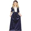 FIESTAS GUIRCA Costume da Dama Medievale per Bambine, Abito Lungo in Velluto Blu Navy con Dettagli Dorati, 10-12 Anni, Altezza 143-151 cm
