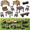 SYOZPXY 11 pezzi ornamenti per mobili da giardino fatato, set di tavolo e sedie da giardino in miniatura, kit di sedie da banco in micro resina, accessori per la casa delle bambole, micro decorazione