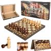 Lrocotanc Scacchiera in Legno Lrocotanc - Scacchiera 3 in 1 Magnetica - Set di Scacchi Pieghevole - Scacchi/Dama/Backgammon (29x29cm) - Per 2 Giocatori - Età 8+