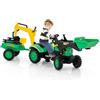 RELAX4LIFE Trattore per Bambini 3 in 1 3-6 Anni con 2 Benne Regolabile e Rimorchio Staccabile con 6 Ruote, Carico Bulldozer 35 kg (VERDE)