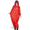 My Other Me - Costume Pigiama Ladybug donna, taglia XS. Include tuta rossa con cappuccio, pois neri, stampa a nido d'ape e logo, cerniera frontale, parrucca blu e maschera.