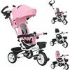 HOMCOM 6 in 1 triciclo con manubrio, triciclo per bambini con cintura di sicurezza, pieghevole, capottina parasole rimovibile, portabicchieri, cestino, pedali, fino a 25 kg, per bambini da 1 a 5 anni,