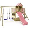 Wickey Gioco da giardino WICKEY Smart Cave con altalena e scivolo, struttura da esterno per bambini con sabbiera, scaletta e accessori da gioco (rosa pastello)