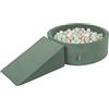 KiddyMoon Area di Gioco in Schiuma con Tondo Piscina di Palline per Bambini Piscina (200 Palline) + Cuneo, Verde del Bosco: Beige Pastello/Bianco/Menta