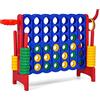 GYMAX Gioco Forza 4 Gigante 3 in 1, Anelli di Lancio, Canestro e Pallacanestro, per Bambini e Adulti, 84 x 33 x 74 cm (Rosso)