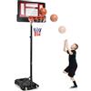 COSTWAY Canestro da Basket per Bambini, Canestro Basket da Interno Portatile e Regolabile in Altezza 90-210cm, con Ruote, Tabellone Infrangibile e Incavo per Pallone (Rosso)