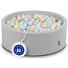 KiddyMoon 90X30cm/200 Palline Piscina di Palline Colorate per Bambini Tondo Fabbricato in EU, Grigioch:Beige Pastello/Blu Pastello/Giallo Pastello/Menta