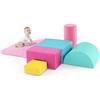 COSTWAY Set di 6 Blocchi per Bambini con Diverse Forme e Colori, Centro Attività Palestrina Giocattolo per Arrampicata e Strisciamento (Rosa scuro)