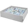 KiddyMoon Piscina di Palline 120X30cm/300 Palline Grande Quadrato per Bambini Fabbricato in EU, Grigio Chiaro:Perla/Grigio/Trasp/Azzurro/Menta