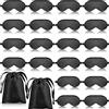 Crowye 20 mascherine per dormire, in seta, con fascia elastica, morbide, in raso, per donne, uomini, bambini, per dormire, viaggi, con 2 borse nere (nere)